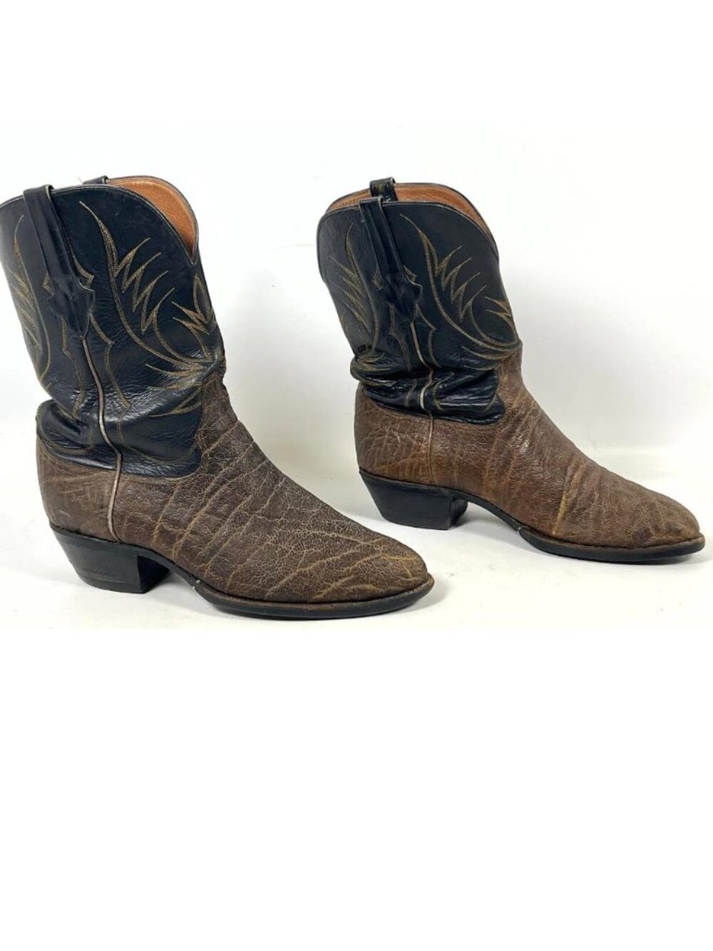 John Allen Woodward Elephant Hide Western Boots Men’s Size 12 Brown Black Exotic